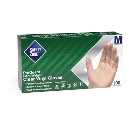 Safety Zone GVP9-HH, Disposable Gloves, 3.0 mil Palm, Vinyl, Powder-Free, M, 100 PK, Clear SZNGVP9MDHH